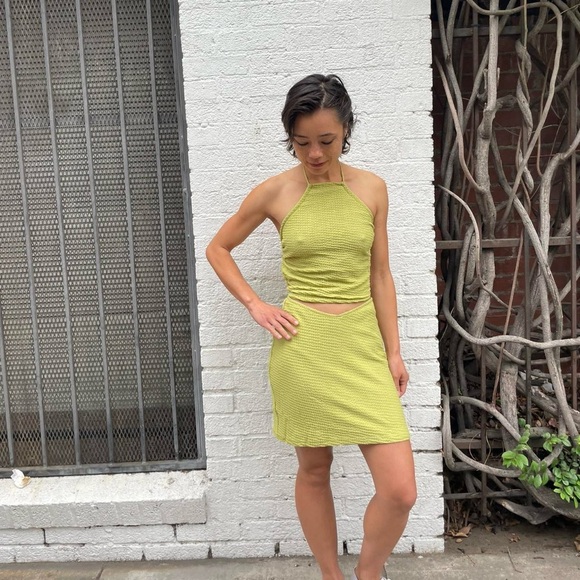 NWT SABO matching lime green mini skirt set sz xs - Picture 3 of 7
